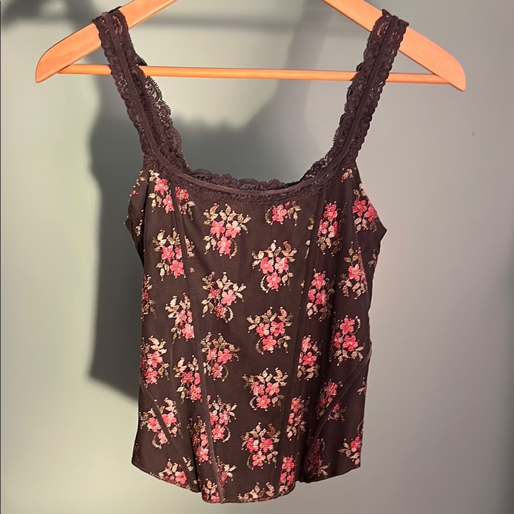 Floral Lace Trim Camisole Top